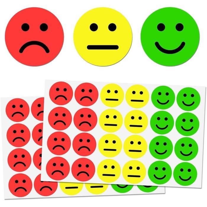600 Autocollants Smiley Émotions - 3 Couleurs (Heureux, Triste, Normal) - Pour Tableau Comportement Enfants