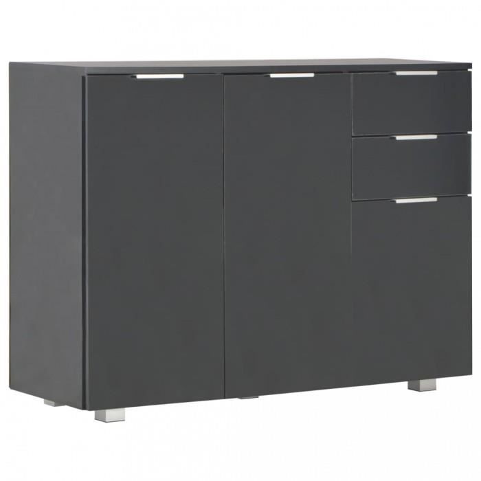 Buffet bas - Magnifique - Noir brillant - 2 tiroirs - 3 portes - Meuble de séjour