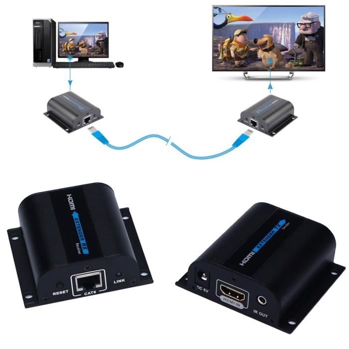 Convertisseur d'extension HDMI à distance IR jusqu'à 60M Video / Audio Extender Over Cat6 1080P