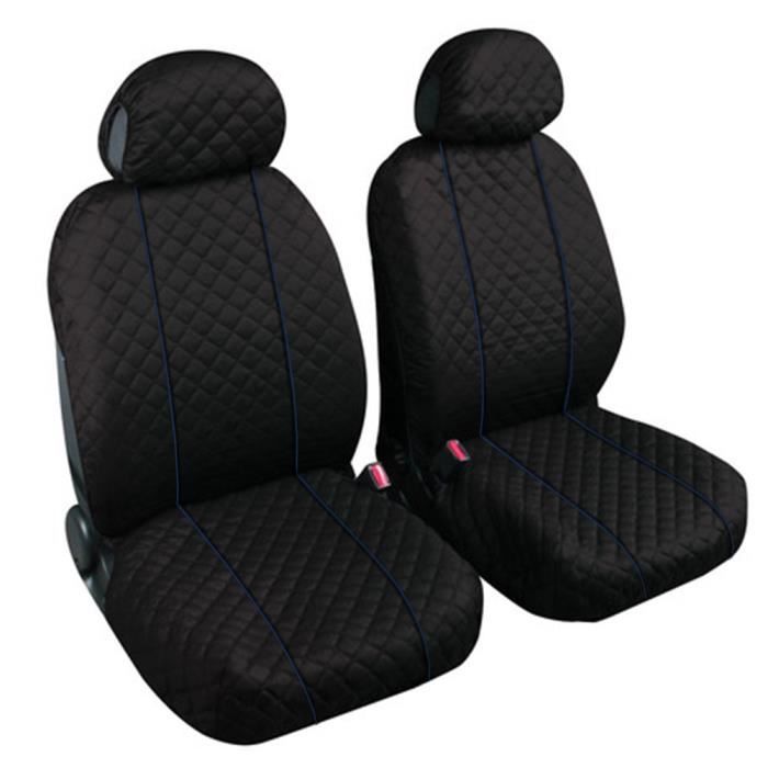 Housses de siège avant en tissu de coton piquées - noir rayure bleu