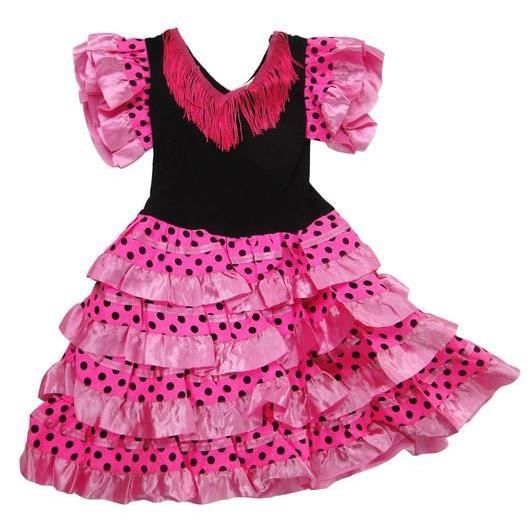 robe de FLAMENCO femme traditionnelle ROSE à POIS NOIRS en 18 ans