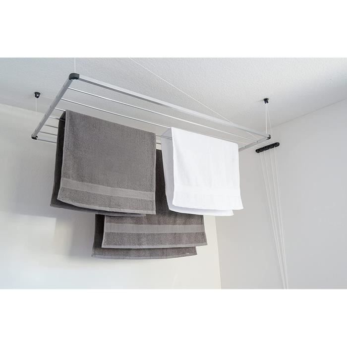 Étendoir à linge de plafond en aluminium - Pour baignoire, balcon,  intérieur et extérieur - Peu encombrant - Fixation facile a[610] -  Cdiscount Maison