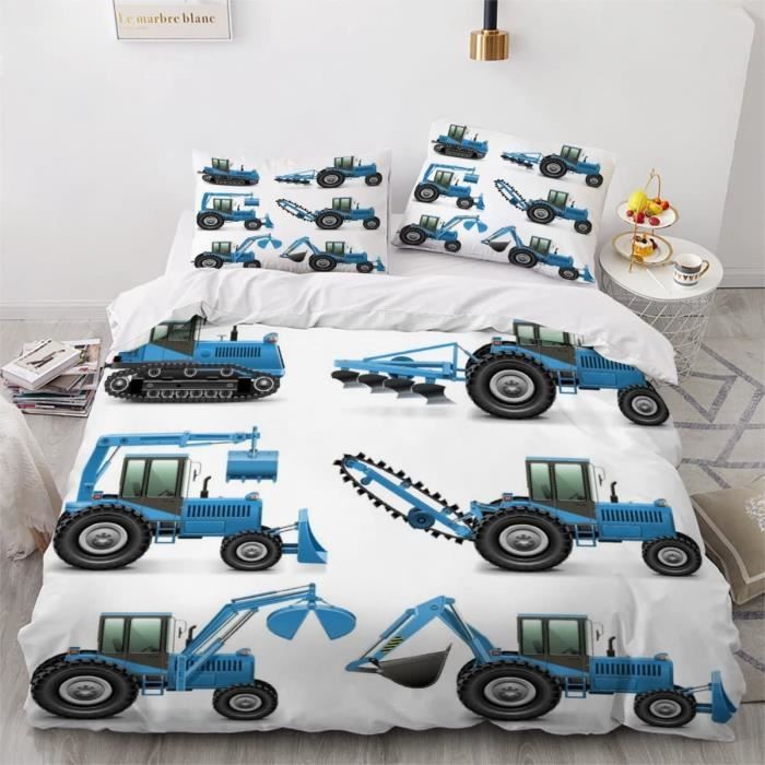Parure De Lit Enfant Camion/Tracteur - Housse 140x200cm + Taie 63x63cm - 100% Coton