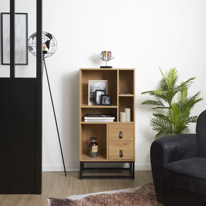 Bibliothèque - Home Deco Factory - Abbott - Bois Et Métal - Marron Et Noir