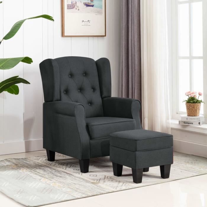 ♫8868 Fauteuil avec repose-pied - Fauteuil de Relaxation Classique Fauteuil Relax Fauteuil Salon Gris foncé Tissu FNCM®