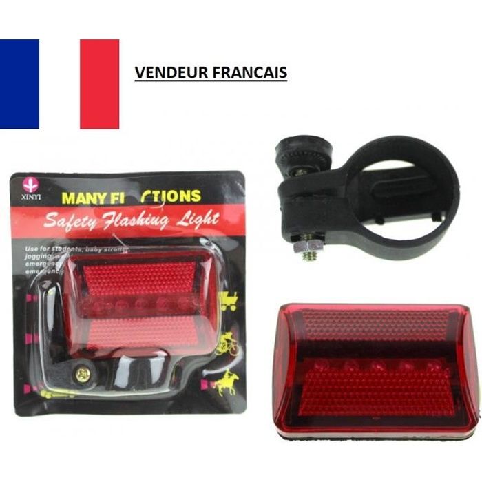 Feu Arrière Lampe de Vélo 5 LEDs Bicyclette VTT Rouge Fixe ou Clignotant