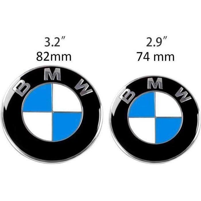 2 logo emblème insigne Bmw pour capot 82mm et coffre 74mm noir