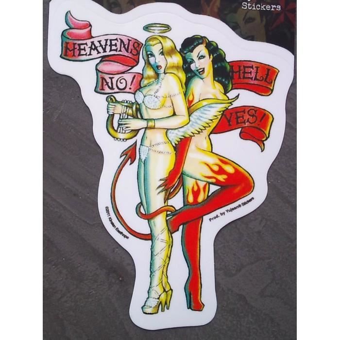 Sticker Pinup Ange Diablesse Heaven No Hell Yeah Autocollant Cdiscount Maison
