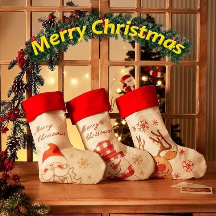 Cadeau Decoration Noel Lot De 4 Chaussettes De Noël, Chaussette Noël A Suspendre, Décoration De Noël Pour Fêtes Cadeau Arbre De Noel