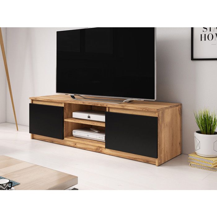 Robin - meuble TV - 120 cm - style industriel - Noir / Bois
