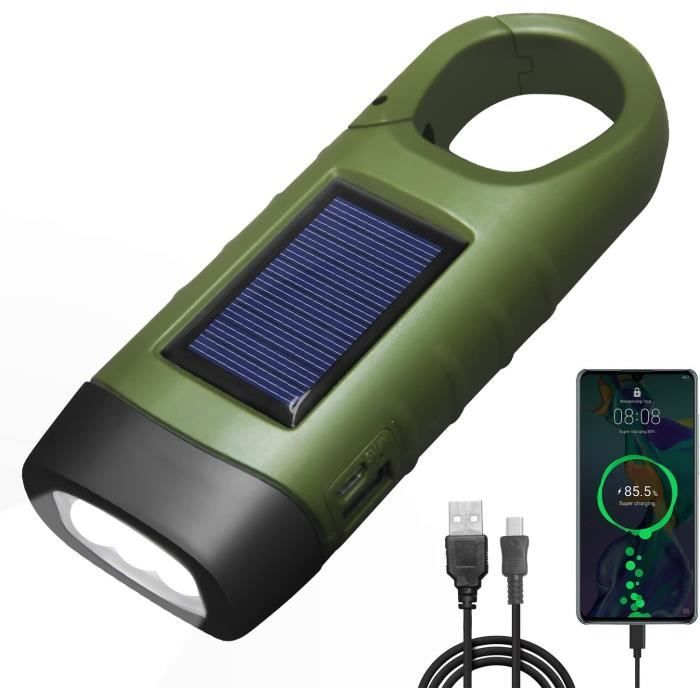 Lampe de poche LED dynamo compacte et rechargeable à 3 modes, idéale Lampe de poche LED dynamo compacte et rechargeable à 3 modes, idéale