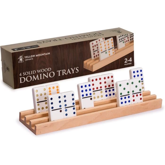Lot De 4 Plateaux à Dominos En Bois - Support Pour Jeux De Dominos, Mahjong, Train Mexicain - Environ 19x2,2 Cm