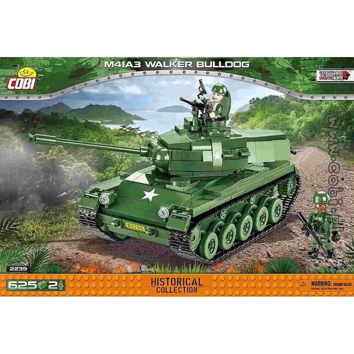 jeux de construction - guerre du vietnam tank m41a3 walker bulldog - 625 pièces - 2 figurines cobi