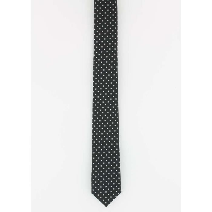 cotton park - cravate fine en soie noire motifs carrés - homme