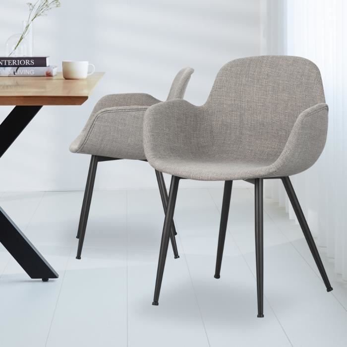 Chaise de salle à manger - DIMEHOUSE - Mick - Gris - Industriel - Loft - Avec accoudoirs