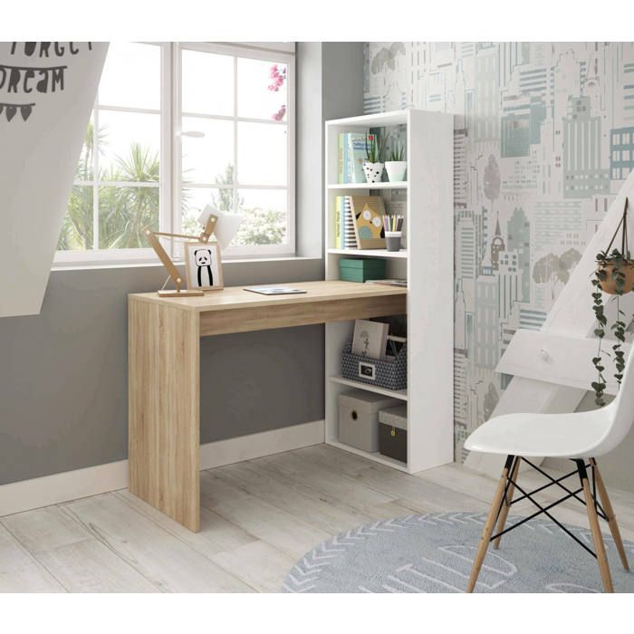 Dmora - Bureau Ali 120 x 53 x h 144 cm blanc chêne Panneau effet bois Dmora - Bureau Ali 120 x 53 x h 144 cm blanc chêne Panneau effet bois
