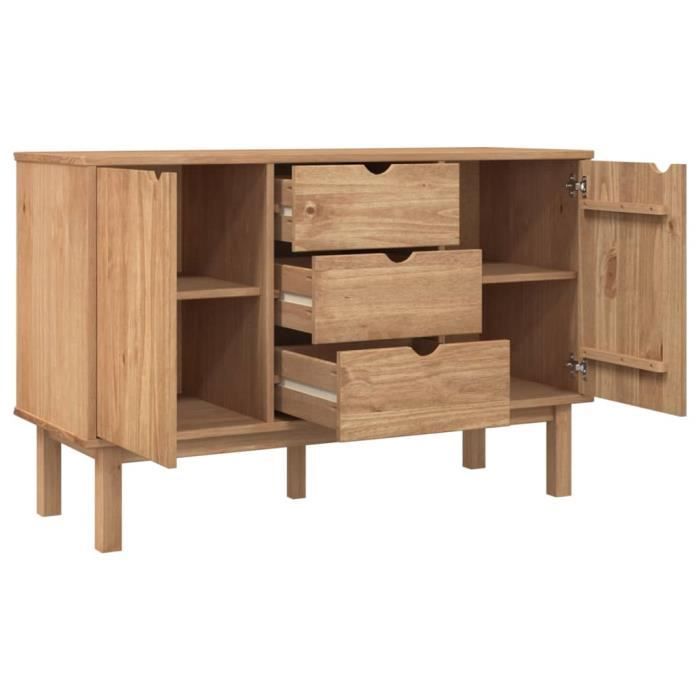 Buffet - ESTINK - 112258 - Bois massif de pin - 3 tiroirs - 2 portes - 1135x43x73 cm