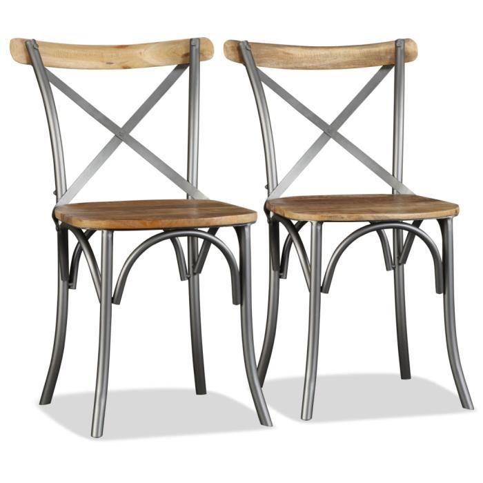 Chaises de salle à manger - ESTINK - Bois solide de manguier - Design industriel - Lot de 2