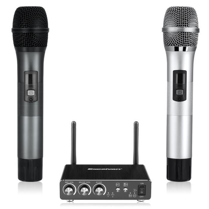 Microphone Sans Fil UHF Professionnel 2 Canaux - Portée 60m, Écran LCD, Idéal Karaoké, Mariage, DJ, Église