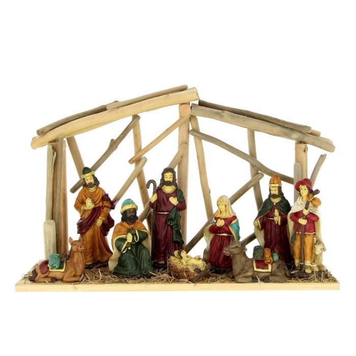 Créche de noël avec 9 santons en résine 47x16cm Hauteur 29cm