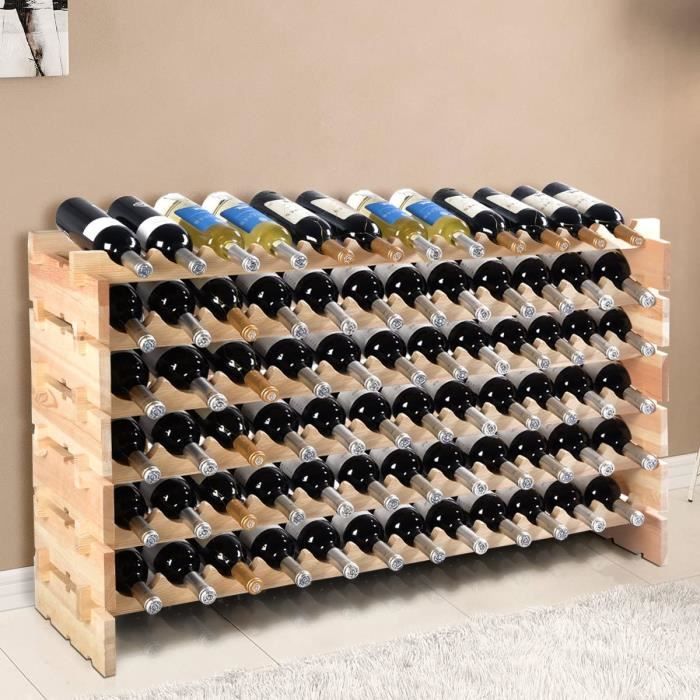 giantex casier à vin étagère à bouteilles 72 bouteilles en bois de pin, porte-bouteilles modulable à 6 niveaux,119 x 29 x 71,5 cm