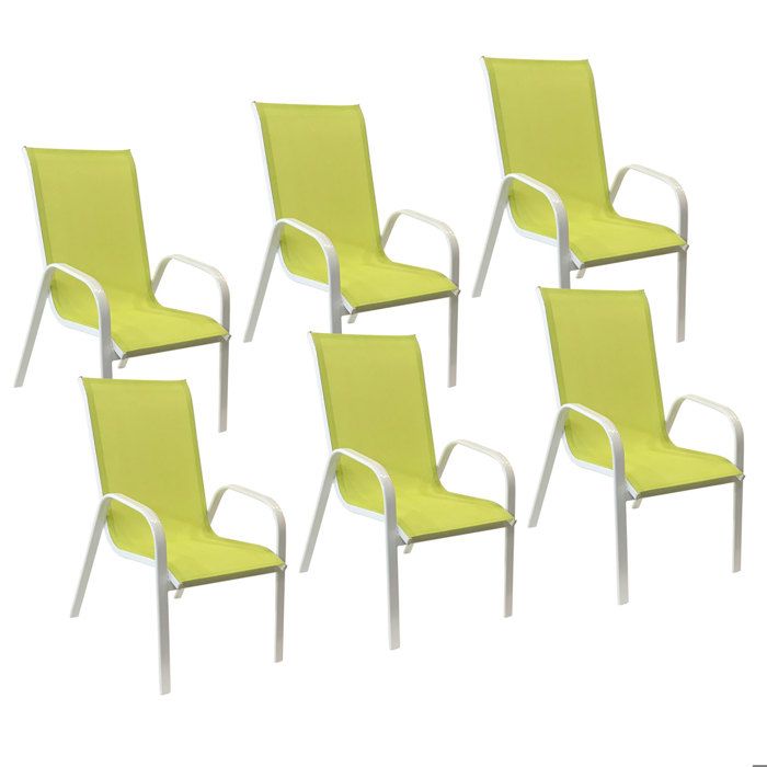 Lot de 6 chaises MARBELLA en textilène vert - aluminium blanc Lot de 6 chaises MARBELLA en textilène vert - aluminium blanc