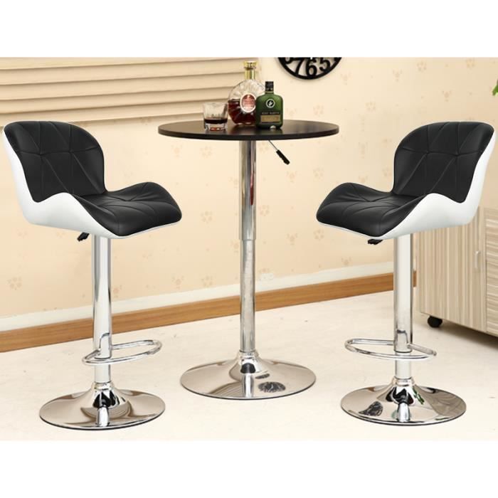 blgunsav 2pcs tabouret de bar chaise de cuisine avec dossier rembourré pu hauteur réglable noir/blanc.