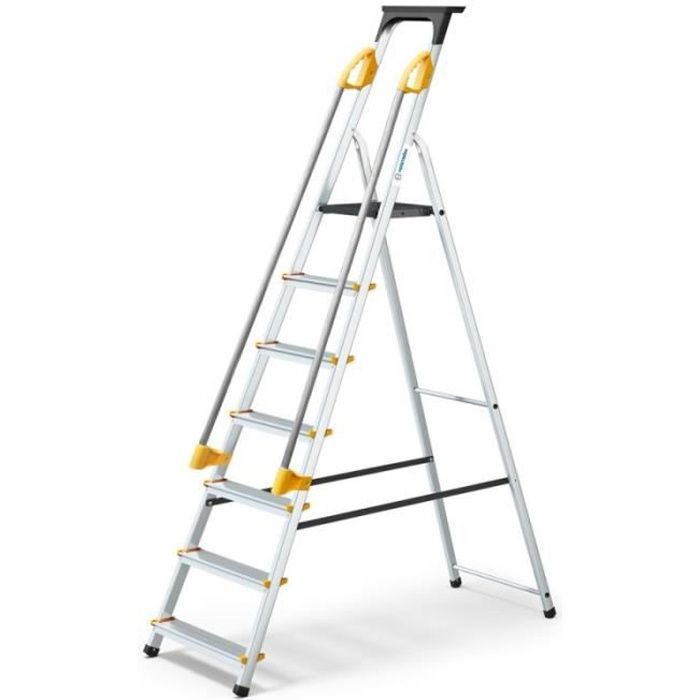 Escabeau 5 Marches Duramp Sécurisé Avec Rampes, Tablette Porte-outils,  Marchepied Pliable Aluminium, Hauteur Plateforme