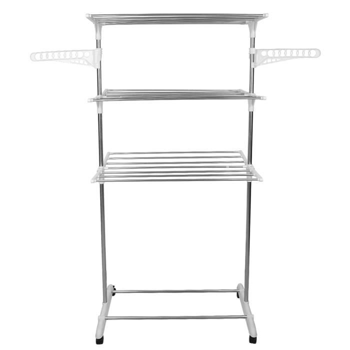 JEOBEST Étagère de séchage pliable à 3 niveaux plastique blanc tube en acier inoxydable FIL A LINGE