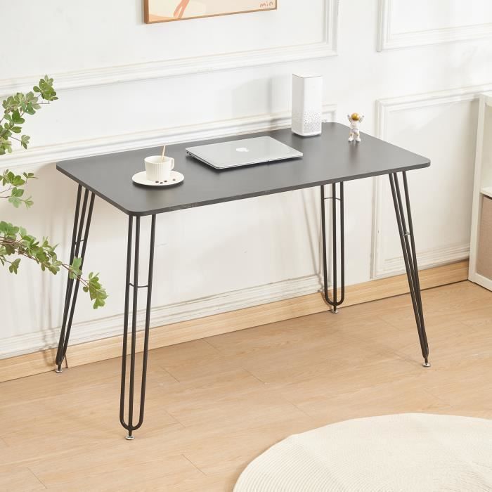 KEDIA. Table Salle a Manger, Table Cuisine, noir uni, 110*60cm, pieds de fer, Convient pour 4-6 Personnes