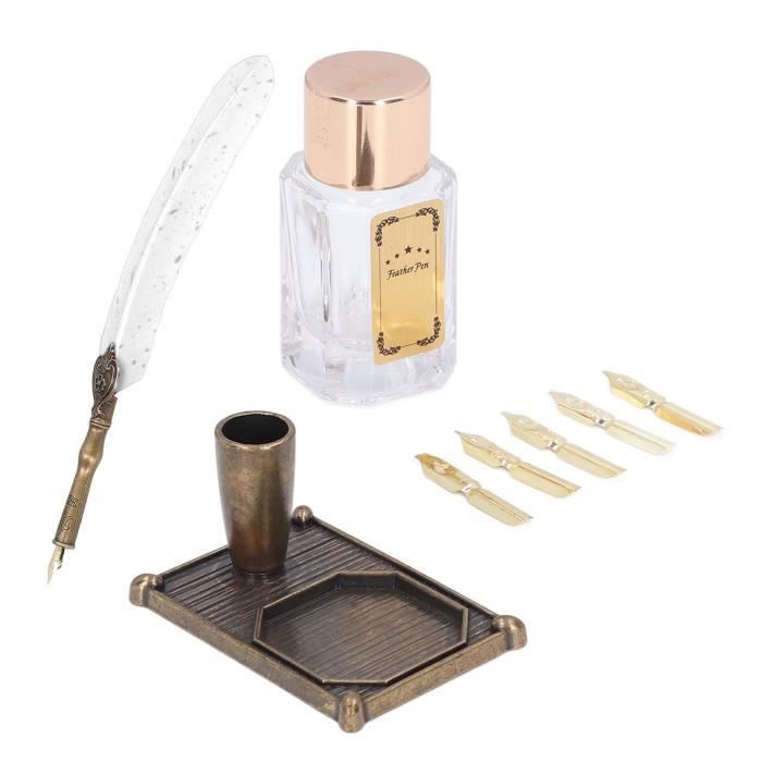 Stylo Plume Vintage WEKAMOS - Plume D'oie Décorative, 5 Pointes Interchangeables - Pour Calligraphie, Dessin, Cadeau Rétro - 8