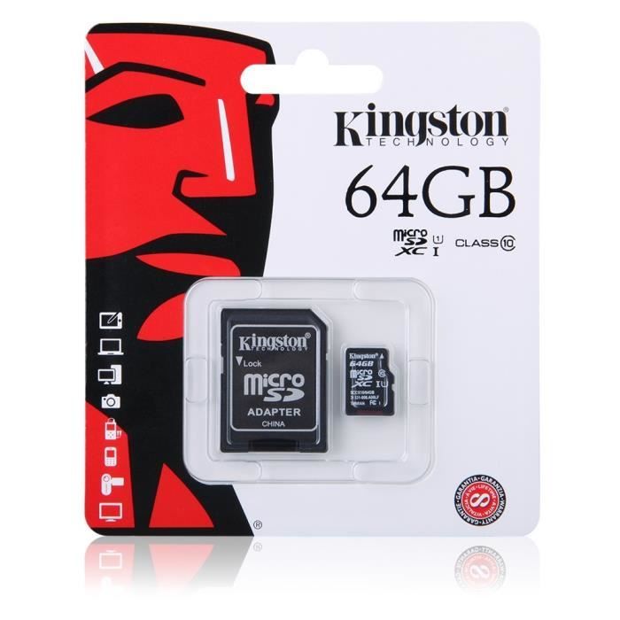 Carte Micro SD SDXC 64 GO Classe 10 UHS 1 + Adaptateur Pour