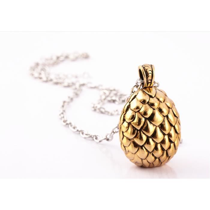 LCC® Collier homme femme fantaisie-Game of Thrones - Collier Targaryen - Pendentif œuf de dragon - de daenery Antique Ton Doré