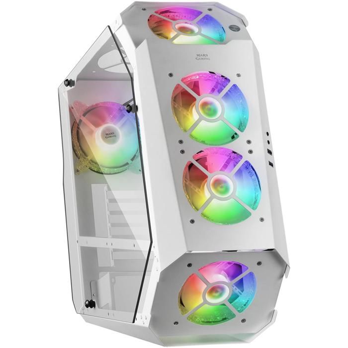 Mars Gaming MC51 Blanc – Boîtier de Jeu PC ATX – Double Verre Trempé – 5 Ventilateurs RGB 12cm