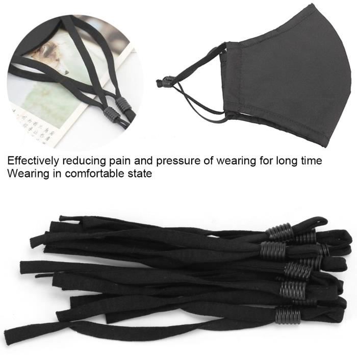10 Bandes élastiques Cordon Noir Avec Boucle Réglable Attache Pour Masque. - Un Grand Marché