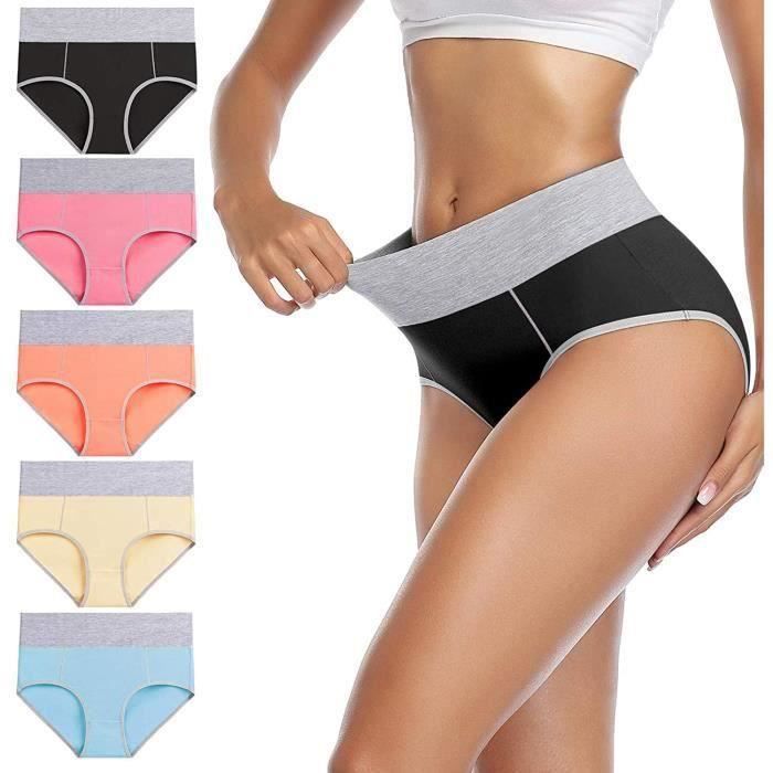 Lot de 5 Culotte Femme Coton Taille Haute Coton Ventre Plat Sous-Vtement  Femme