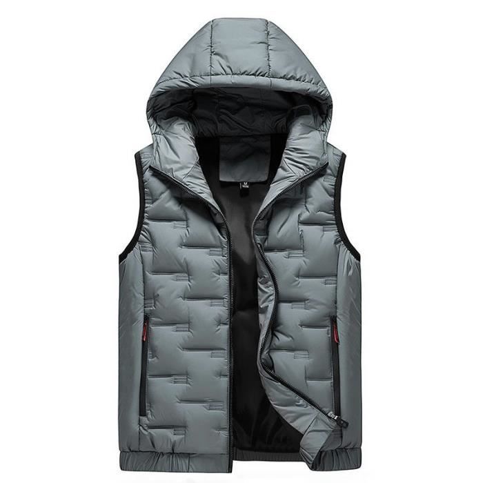 Doudoune Sans Manches Homme à Capuche – Gilet Chauffant Hiver Léger Et Chaud, Coupe-Vent Imperméable, Poches Zippées – Idéal Randonnée & Quotidien