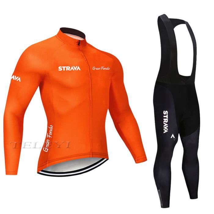 Maillot Cyclisme Homme Hiver Polaire Thermique + Pantalon à Bretelles 19D Gel - Tenue Vélo VTT Manches Longues