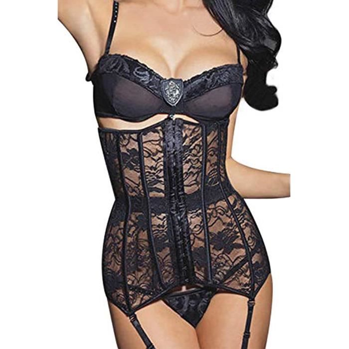 Corset Sexy Femme Dentelle Guepieres Vintage Underbust Minceur Serre Taille Bustier Corset Grande Taille Noir Nero Cdiscount Pret a Porter