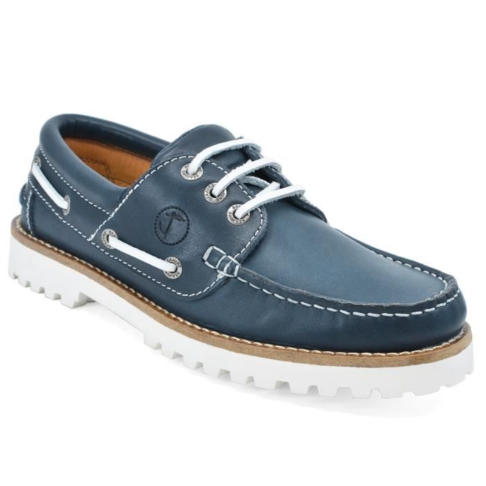 Chaussures Bateau Femme Seajure Sibang Cuir Bleu Marine Blanc