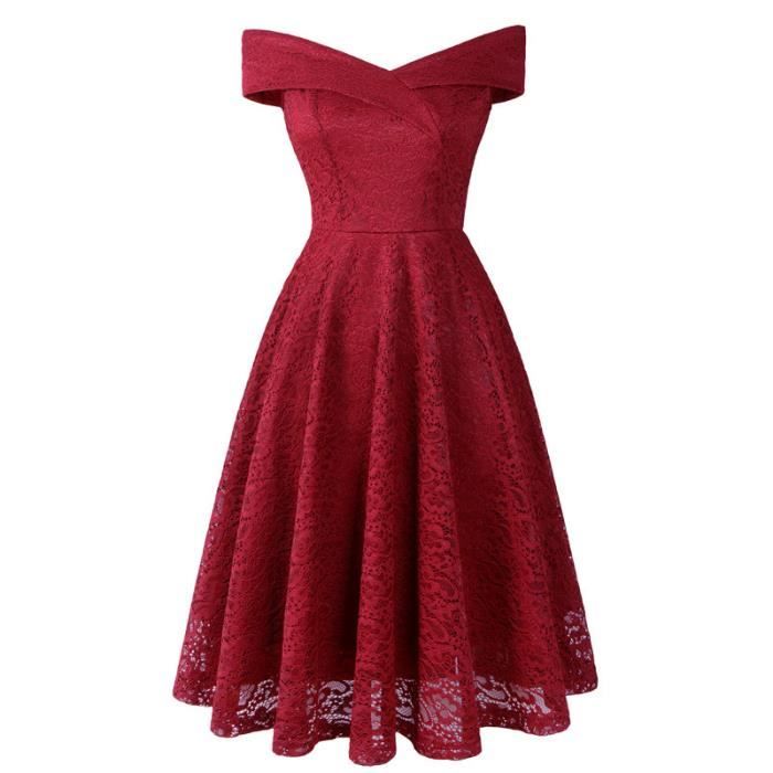 Missufe Robe Cocktail Vintage - Style Rockabilly Moulante - Col Cœur Et Ourlet Tulipe - Taille Haute