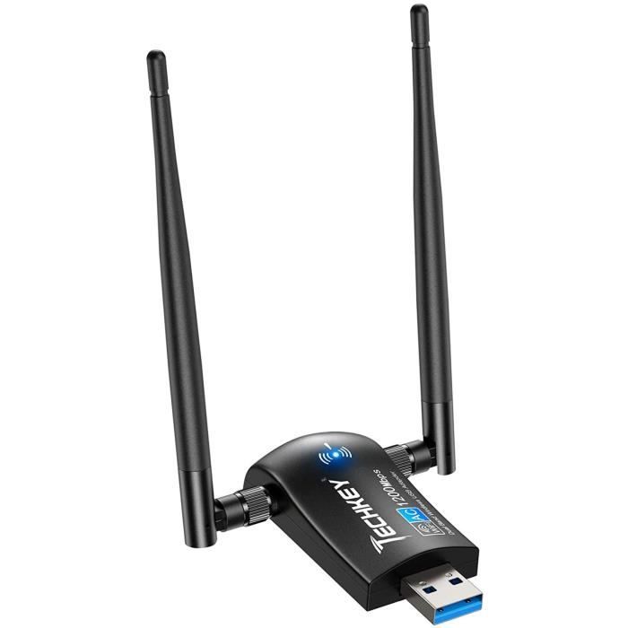 Clé WiFi, Techkey Adaptateur USB WiFi 1200Mbps Dongle WiFi pour PC Dual Band 2,42GHz / 300Mbps 5