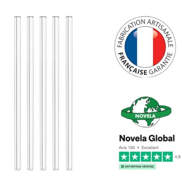 5 pailles en verre borosilicate Maître verrier réutilisables à vie | Novela Global