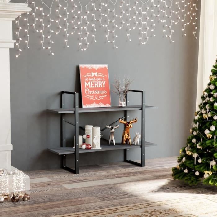 LVL - MEUBLE ETAGERE - Bibliothèque à 2 niveaux Gris 100x30x70 cm Bois de pin massif(3563)