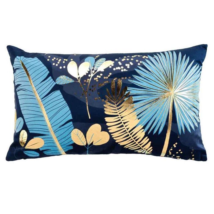 Housse de Coussin - DOUCEUR DINTERIEUR - A Motifs - Bleu & Or - Coton - 30x50 cm Housse de Coussin - DOUCEUR DINTERIEUR - A Motifs - Bleu & Or - Coton - 30x50 cm