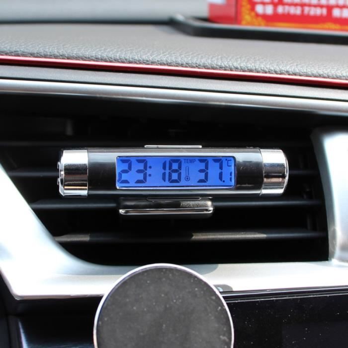2 en 1 LCD de véhicule de voiture affichage numérique thermomètre automobile horloge portable voiture évent de sortie dair Clip-on LED rétro-éclairage noir