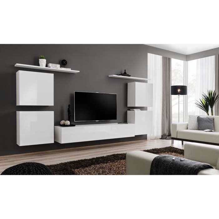 meuble tv mural - price factory - switch iv - blanc brillant - 1 porte - modulable