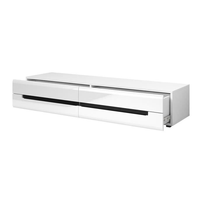 Meuble TV 180cm Collection LUCIA. 2 tiroirs coloris blanc façades brillantes. Style design. 50 Blanc Meuble TV 180cm Collection LUCIA. 2 tiroirs coloris blanc façades brillantes. Style design. 50 Blanc