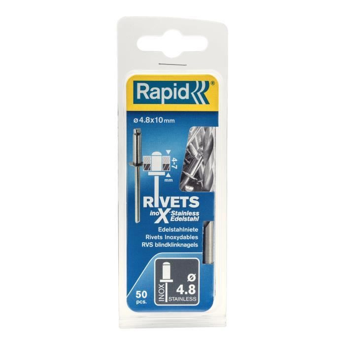 Rivets inoxydables Rapid Ø4.8x10mm. Blister de 50 pcs