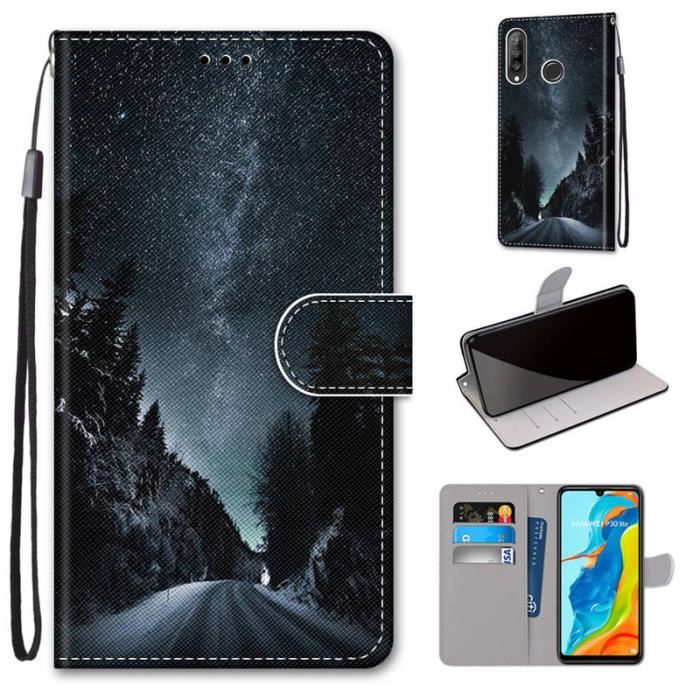 Coque Etui Pour Huawei P30 Lite 6.15" Vin Rouge Housse Téléphone Cuir étui à Rabat Fermeture